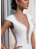 Cap Sleeve Crystal White Soft Satin Wedding Dress